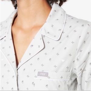 Figs night shift heart long sleeve button up pj pajama top